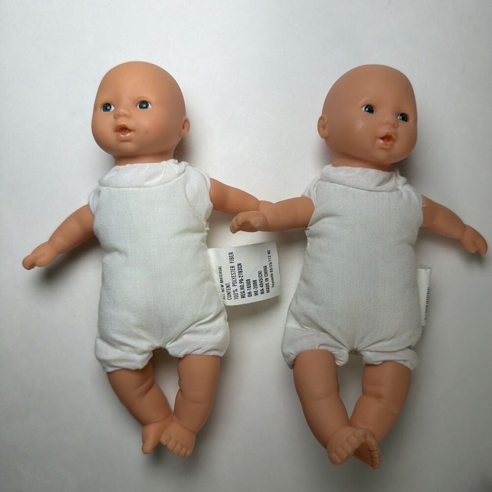 Toysmith Mini Baby Doll 6" - Soft Body, Blue Eyes, White Romper, set of 2